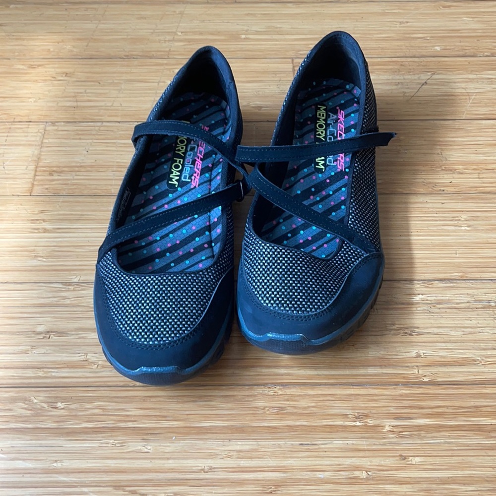 Skechers Navy Blue and Black Mary Jane Athletic Shoes